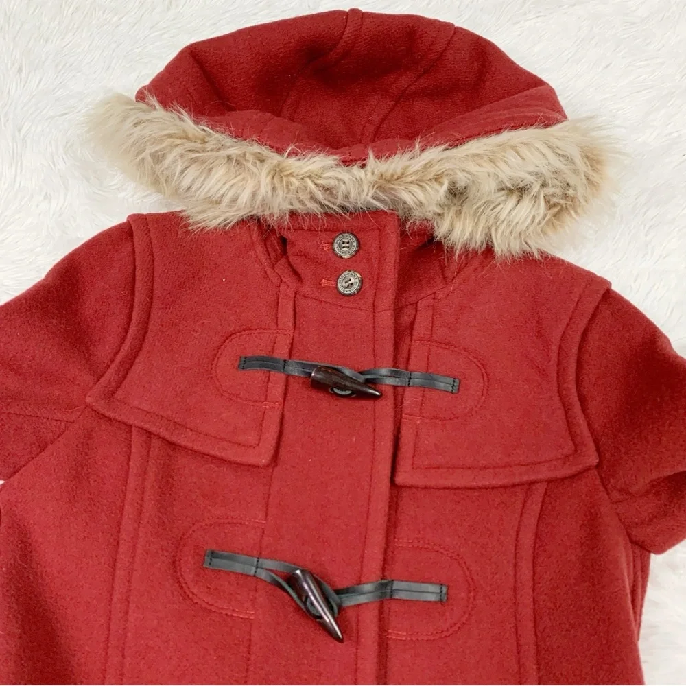 Burberry Blue Label hooded Wool Duffle Coat logo-engraved toggles check‎ inner